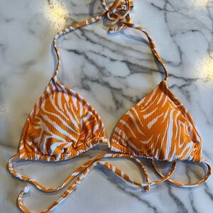 Xhilaration Vibrant Orange and White Bikini Top